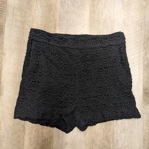 Express Black High Rise Shorts Knitted Lace Overlay Women's